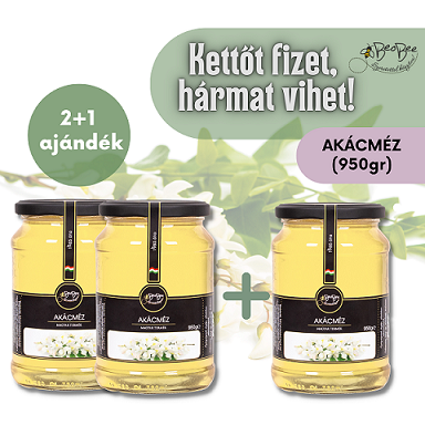 Akácméz 950g 2+1 ajándék - Az akácméz Hungarikum, világszinten legismertebb fajtamézünk. Íze kellemesen lágy, illatában ott az akácvirág.